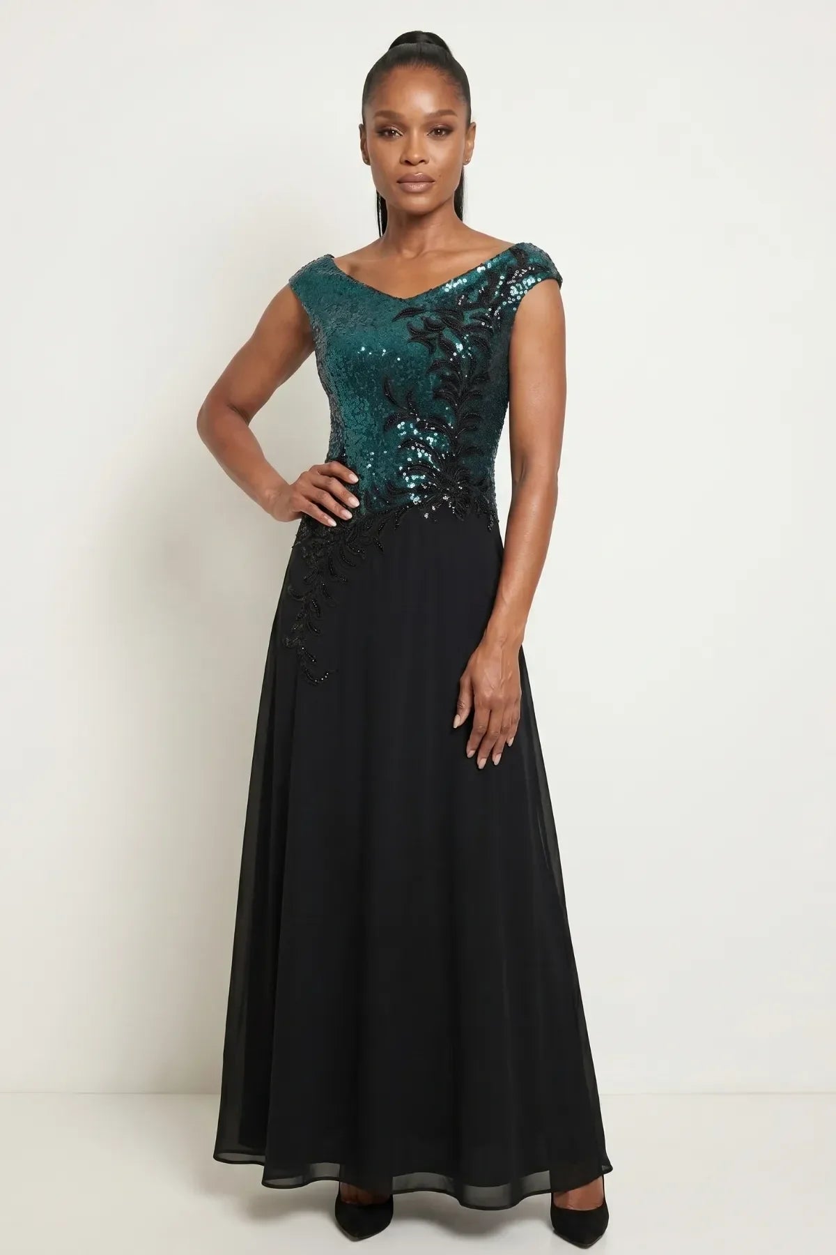 Green and Black Sequin Maxi Dress, Greta