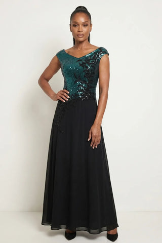Green and Black Sequin Maxi Dress, Greta