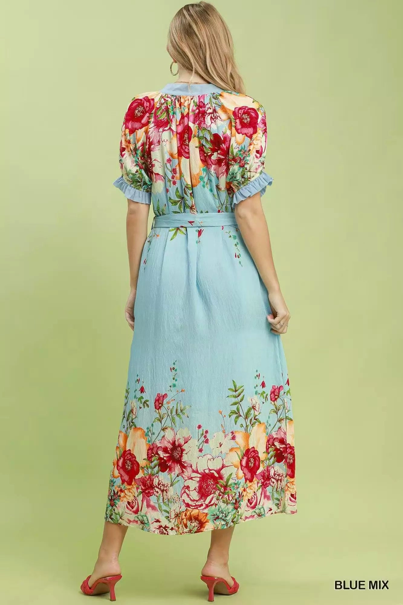 Umgee Mix Floral Border Print Midi Dress - Glamourous Grace