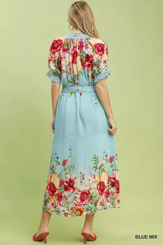 Umgee Mix Floral Border Print Midi Dress - Glamourous Grace