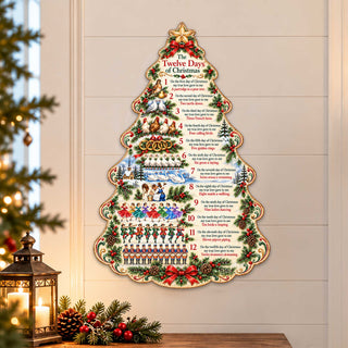 Twelve Days of Christmas Wooden Door Hanger – Christmas Tree Wall & Door Décor by G. Debrekht - 8652910H
