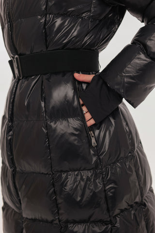 Cyrus Genuine Fur Trim Down Fill Coat in Black