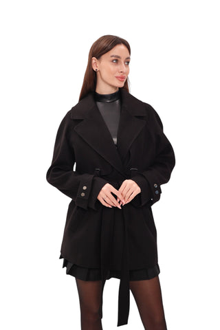 Karina Midi Cashmere Wool Blend Coat In Black