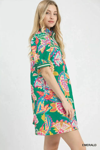 Umgee Jacquard Paisley Print Puff Sleeve Tunic Dress - Glamourous Grace