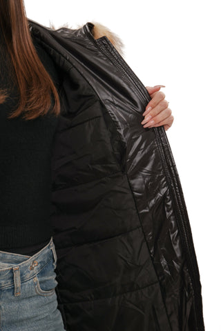 Genuine Fox Fur Trim Mid Length Coat