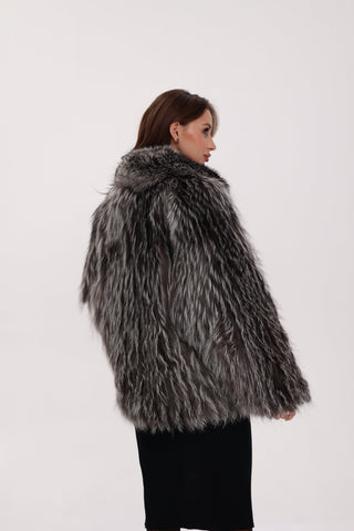 Reversible Genuine Silver Fox  Down Fill Coat in Grey