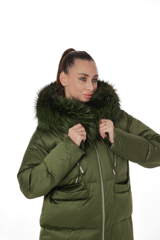 Genuine Silver Fox Fur Down Fill Coat