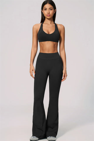The Velvetine Halter Sports Bra Flared Leggings 2-Piece Set