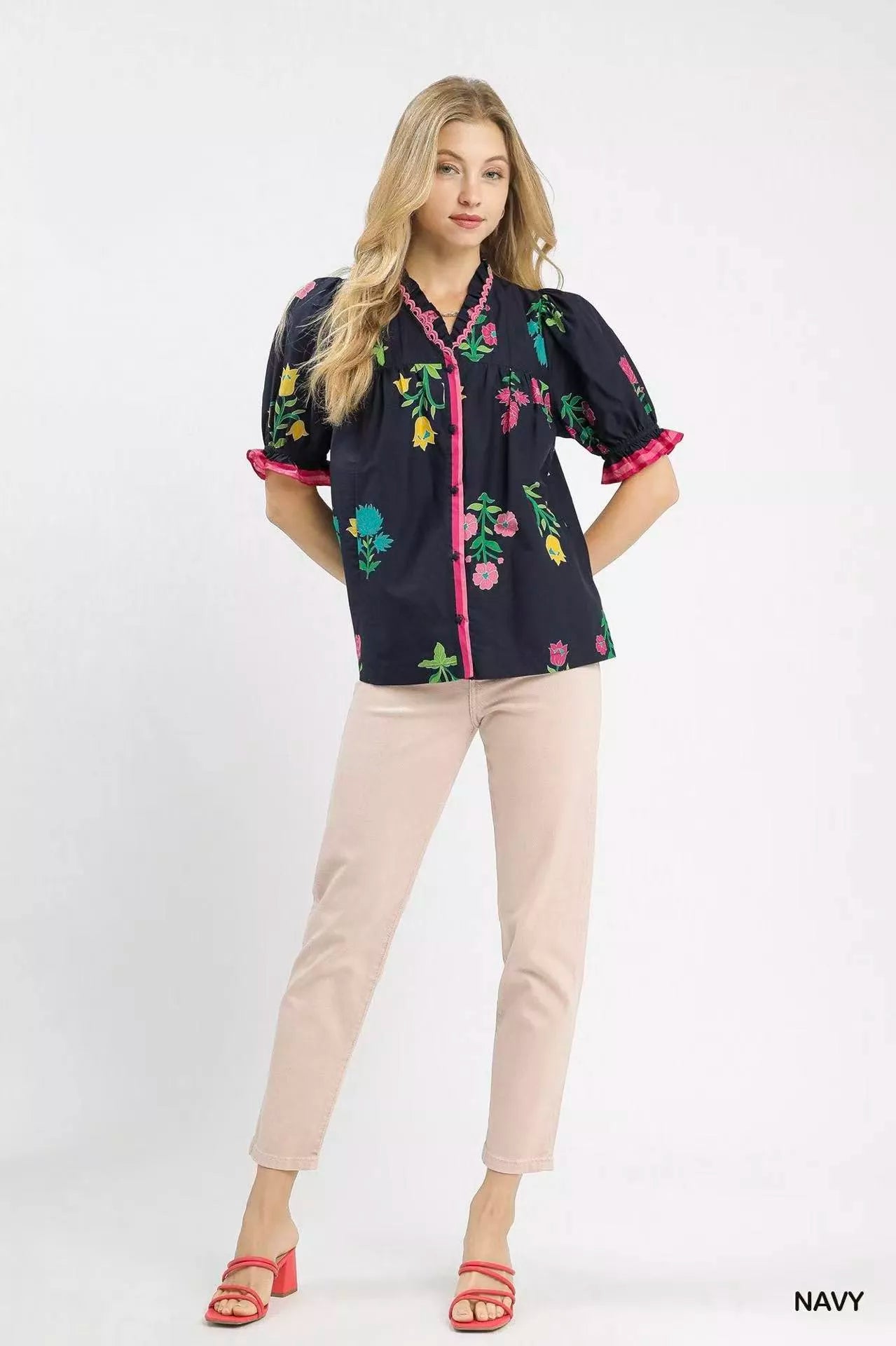 Umgee Petal Parade Print Button-Down Blouse - Glamourous Grace