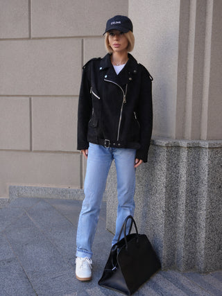 Dakota Eco Suede Aviator Jacket in Black