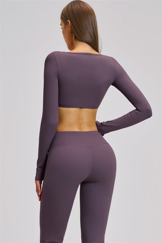 The Zestful Long Sleeve Crop Top Flared Leggings 2-Piece Set