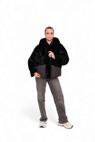 Montana Eco-Fur Down Coat in Black