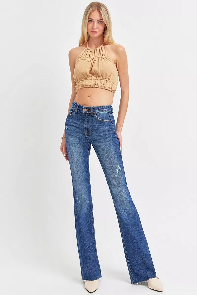 RISEN Distressed Mid Rise Flare Jeans - Glamourous Grace
