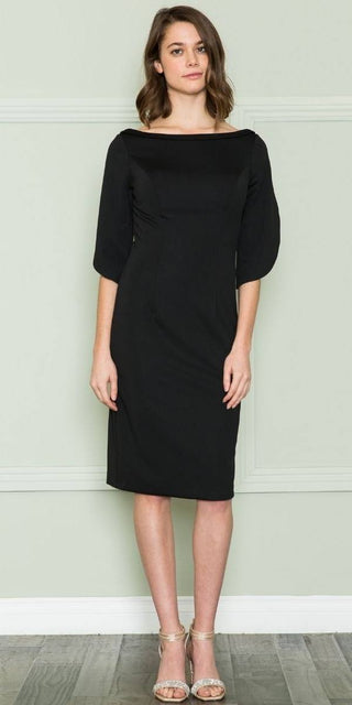 CLEARANCE - Poly USA | Ed Young 8772 Knee Length Heavy Jersey Boat Neck Dress (Size L)
