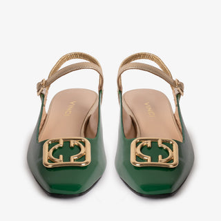The Rosalinda Green Patent Leather Women Flat Slingback Sandal - Glamourous Grace