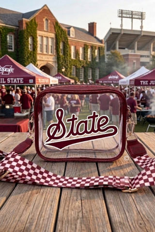 SC - ETA 7/30-8/13 Mississippi State Maroon Clear Crossbody Bag - Glamourous Grace