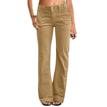 Women's Multi Pocket Stretch Elastic Waist Twill Cotton Pants  High Waisted, Comfortable Form Fitting  Formal Casual Wide Leg Pants