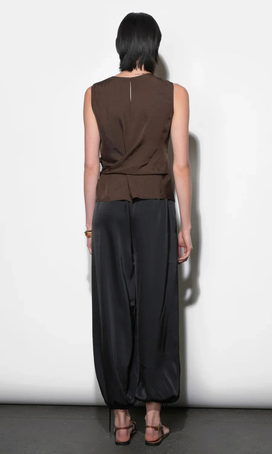 Lola Brown Sleeveless Side Tie Blouse