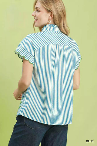 Umgee Embroidered Stripe Button Front Top - Glamourous Grace