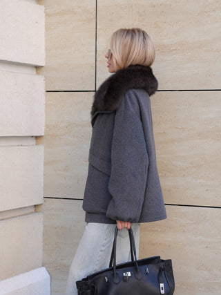 Rimini Genuine Fur Trim Wool Blend Parka in Graphite
