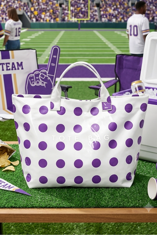SC - ETA 9/30-10/14 Purple Polka Dot Vinyl TOTE BAG - Glamourous Grace