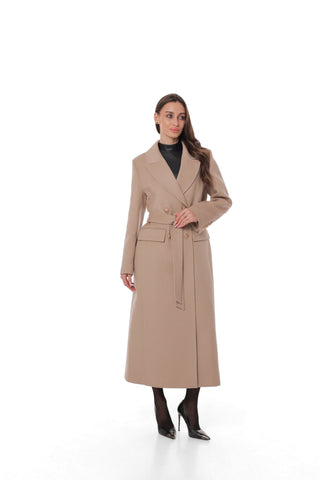 Ellis Tailored Cashmere Wool Coat in Beige