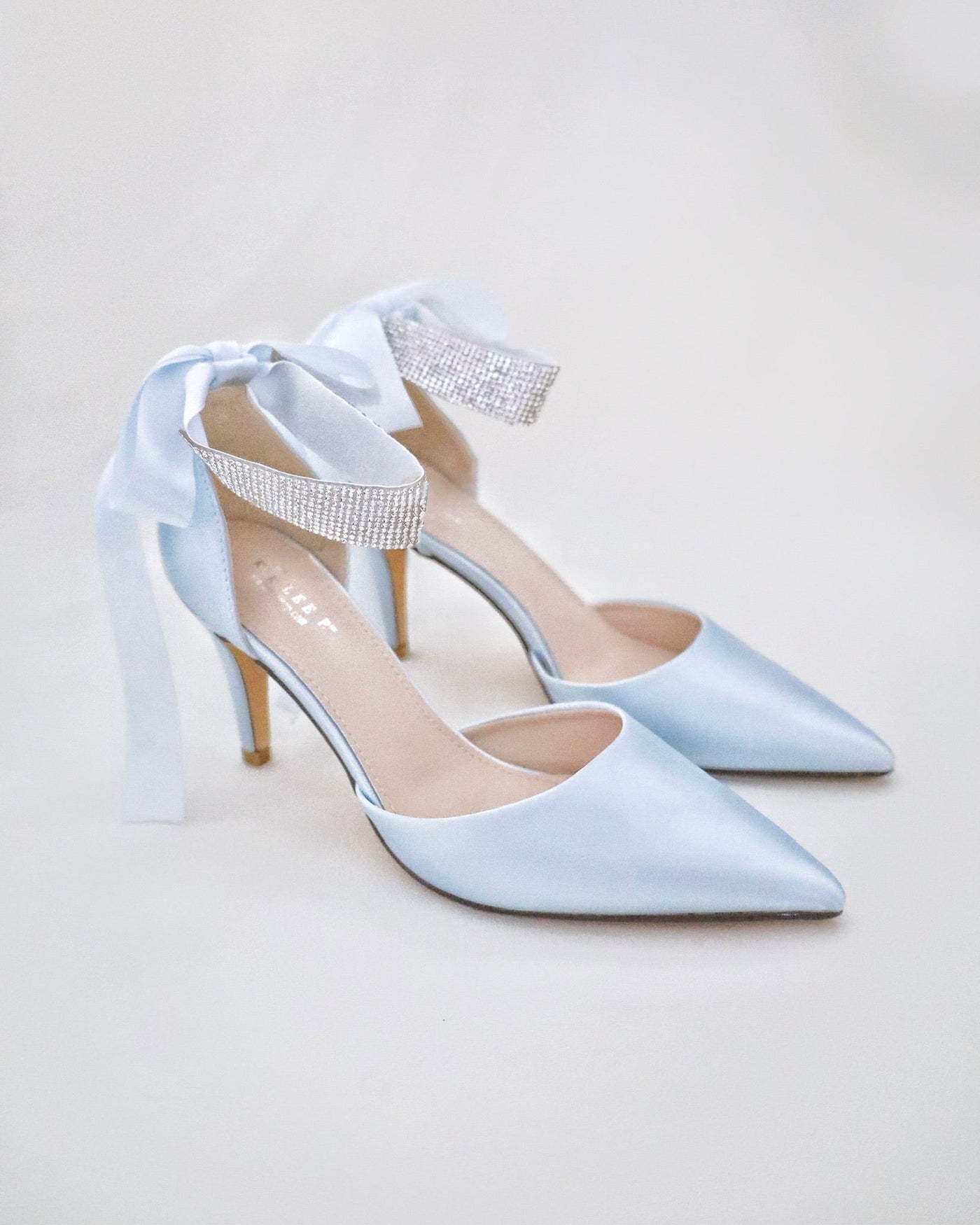 Satin Wedding Heels with Rhinestones Strap - Glamourous Grace