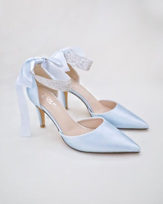 Satin Wedding Heels with Rhinestones Strap