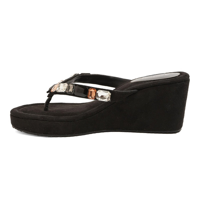 Crystelle - Black Thong Wedges - Glamourous Grace