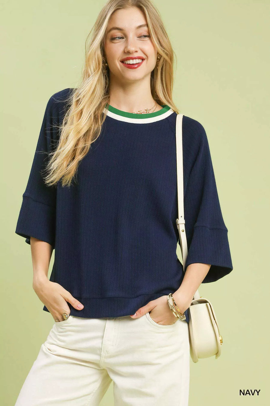 Umgee Ribbed Knit Top with Contrast Trim - Glamourous Grace