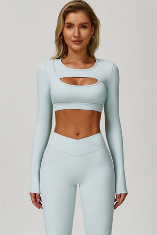 The Lavish Long Sleeve Cut-out Crop Top Flared Leggings 2-Piece Set