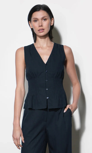 Lily Pintuck Navy Sleeveless Top - Glamourous Grace