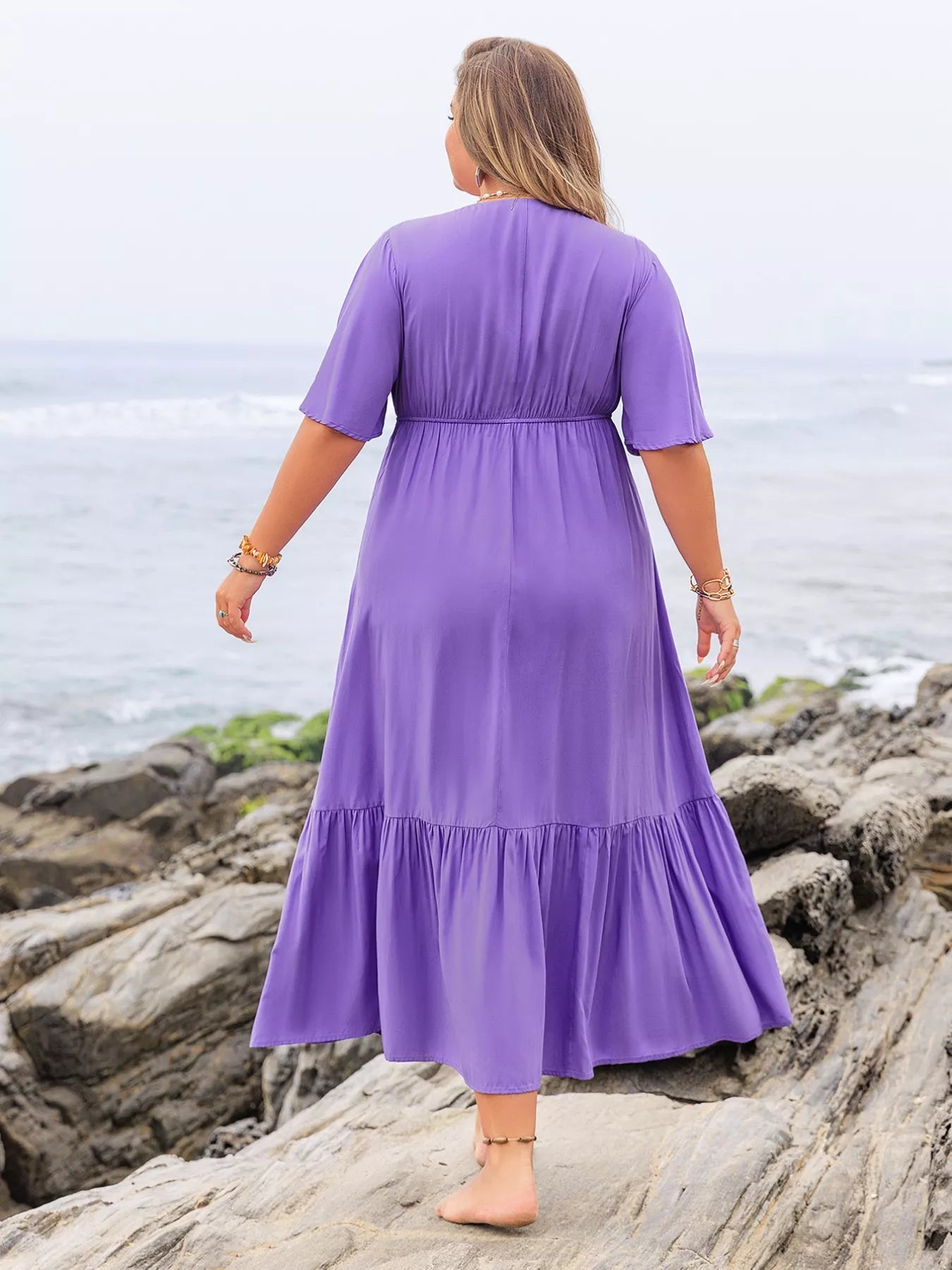 Plus Size Flutter Sleeve Tiered Maxi Dress - Glamourous Grace