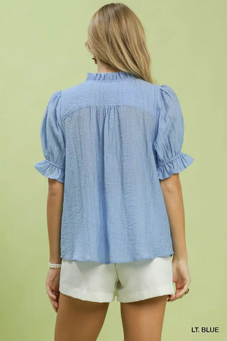 Umgee Textured Button-Front Puff Sleeve Top - Glamourous Grace