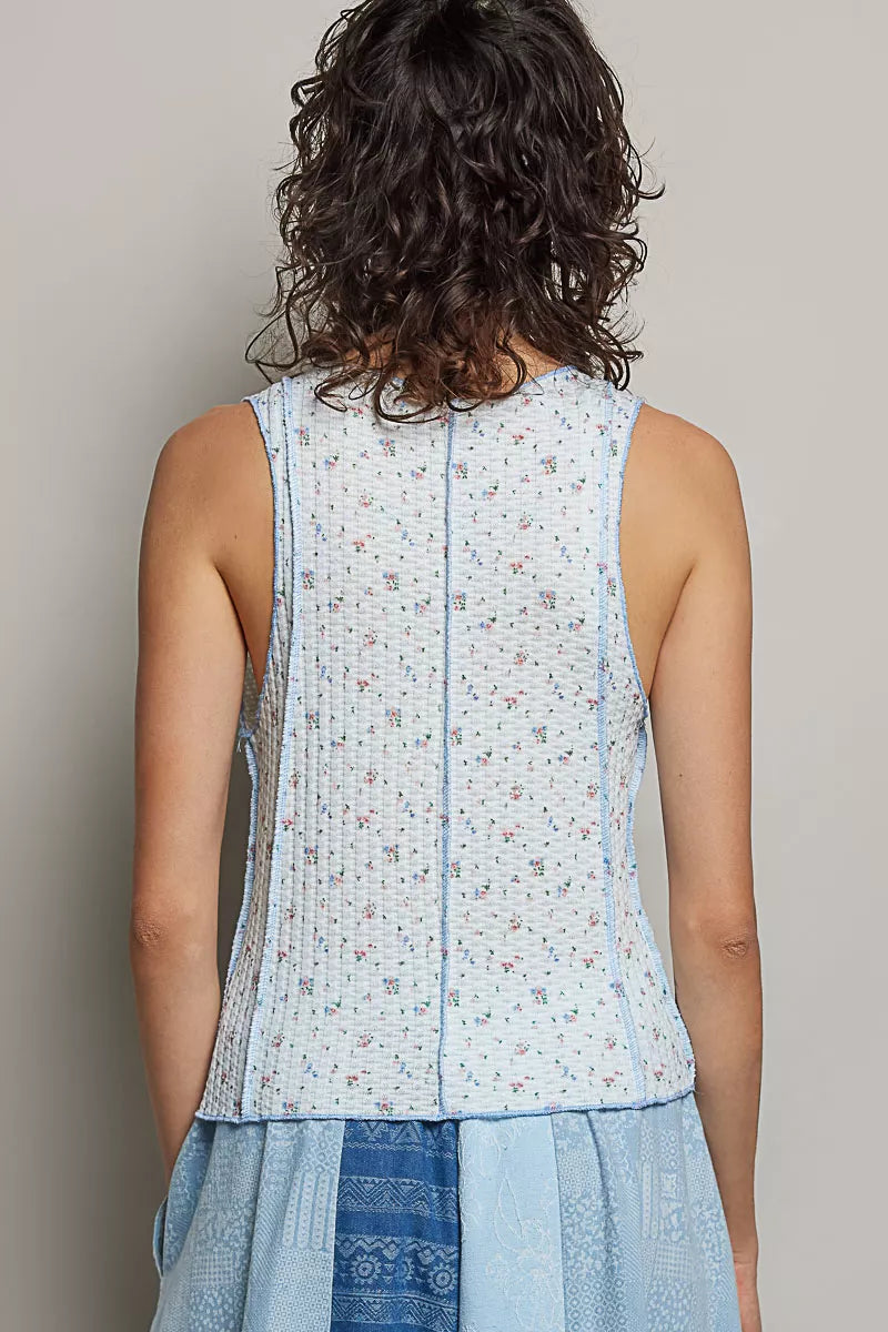 POL Seam detail Floral Round Neck Ribbed Tank - Glamourous Grace