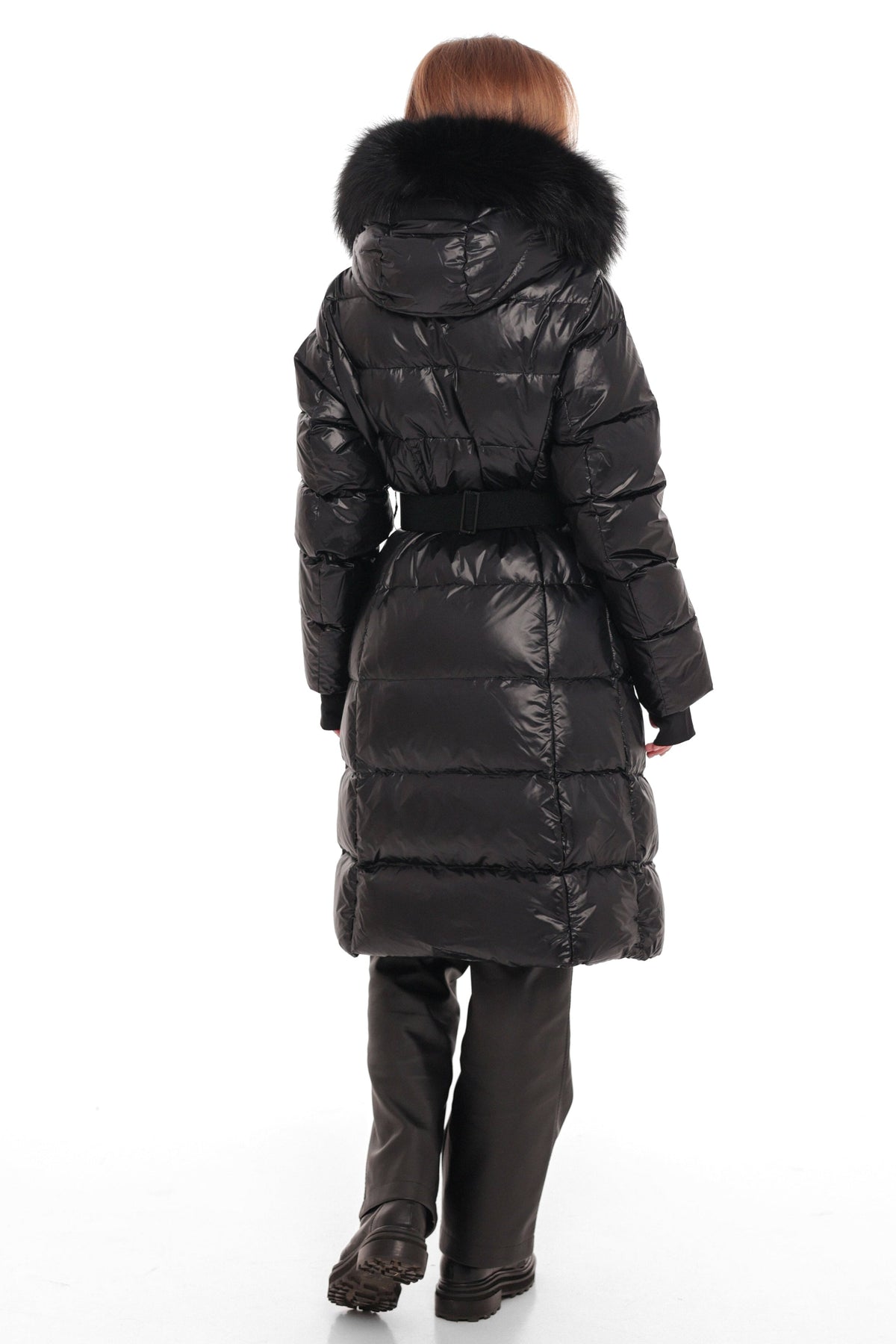 Cyrus Genuine Fur Trim Down Fill Coat in Black
