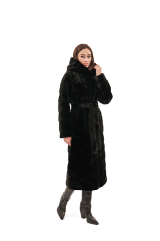 Faux Mink Effect Fur Hooded Coat