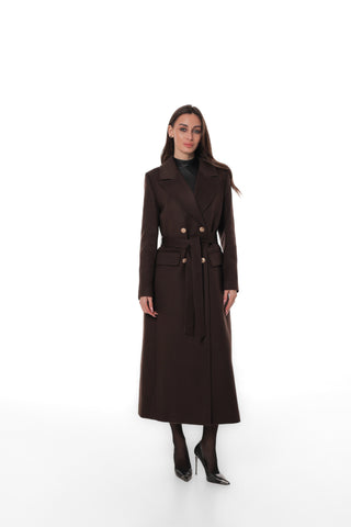 Ellis Tailored Cashmere Wool Coat in Chocolate