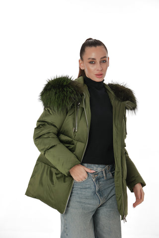 Genuine Silver Fox Fur Down Fill Coat