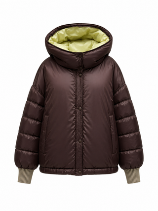 Reversible Hooded Bio-Down Jacket in Lemon/Chocolate