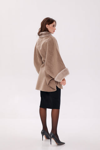 Genuine Scandinavian Mink Fur Double Face Wool Poncho