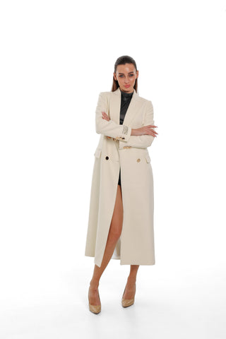 Alaska Longline Cashmere Wool Blend Coat in Ivory