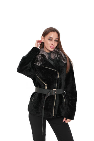 Bari Genuine Astrakhan Silver Fox Trim Coat