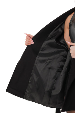 Astoria Midi Cashmere Wool Blend Coat in Black