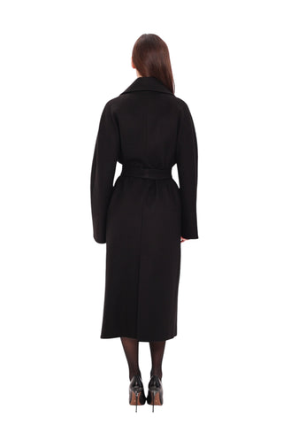 Leroy Classic Wraparound Wool Blend Overcoat in Black