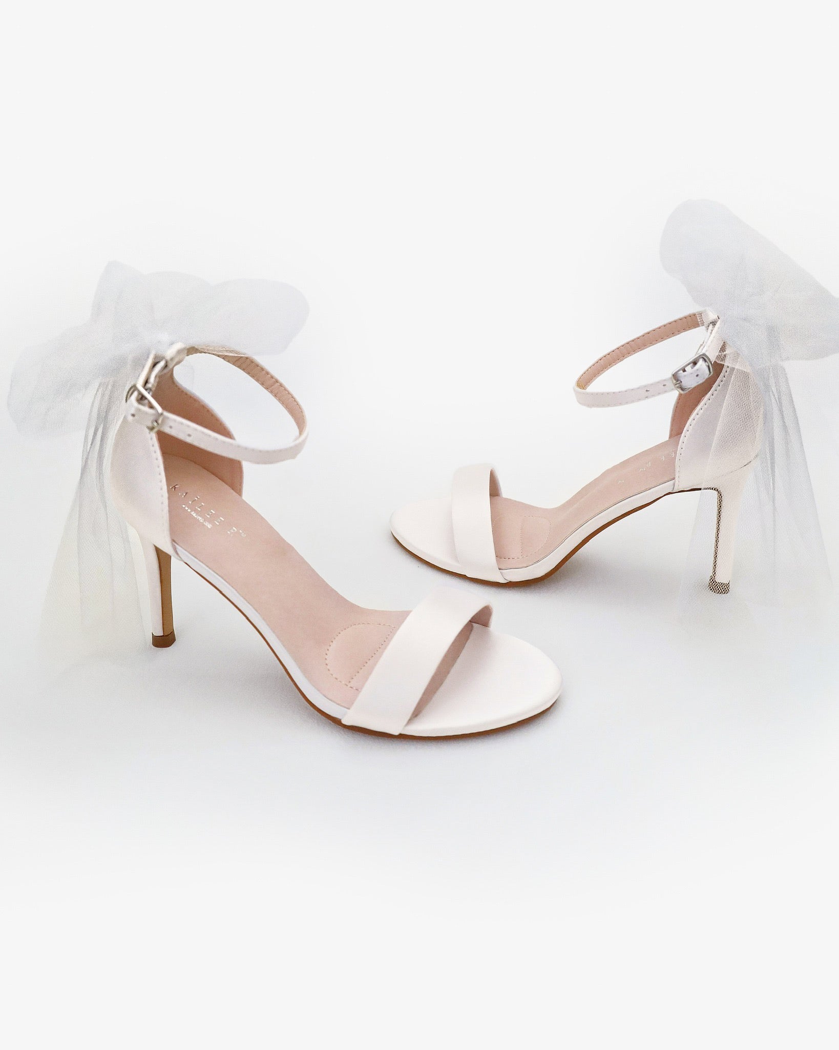 Satin High Heel Wedding Sandals with Tulle Back Bow