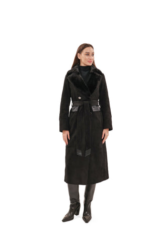 Genuine  Mink Fur Eco Suede Coat