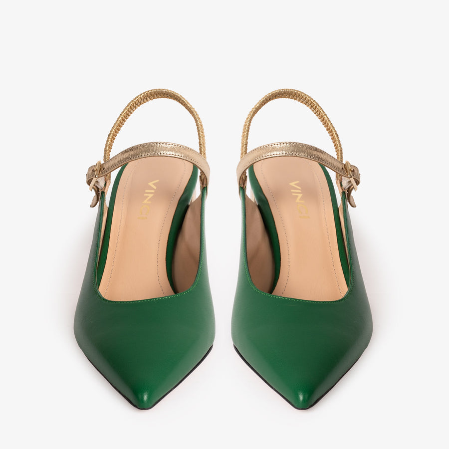 The Pompei Green Leather Women Slingback Sandal - Glamourous Grace