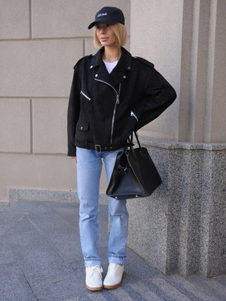 Dakota Eco Suede Aviator Jacket in Black