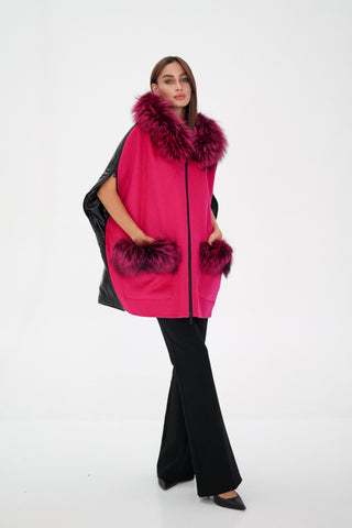 Saga®Furs Silver Fox Wool Alpaca Poncho Vest in Fuchsia